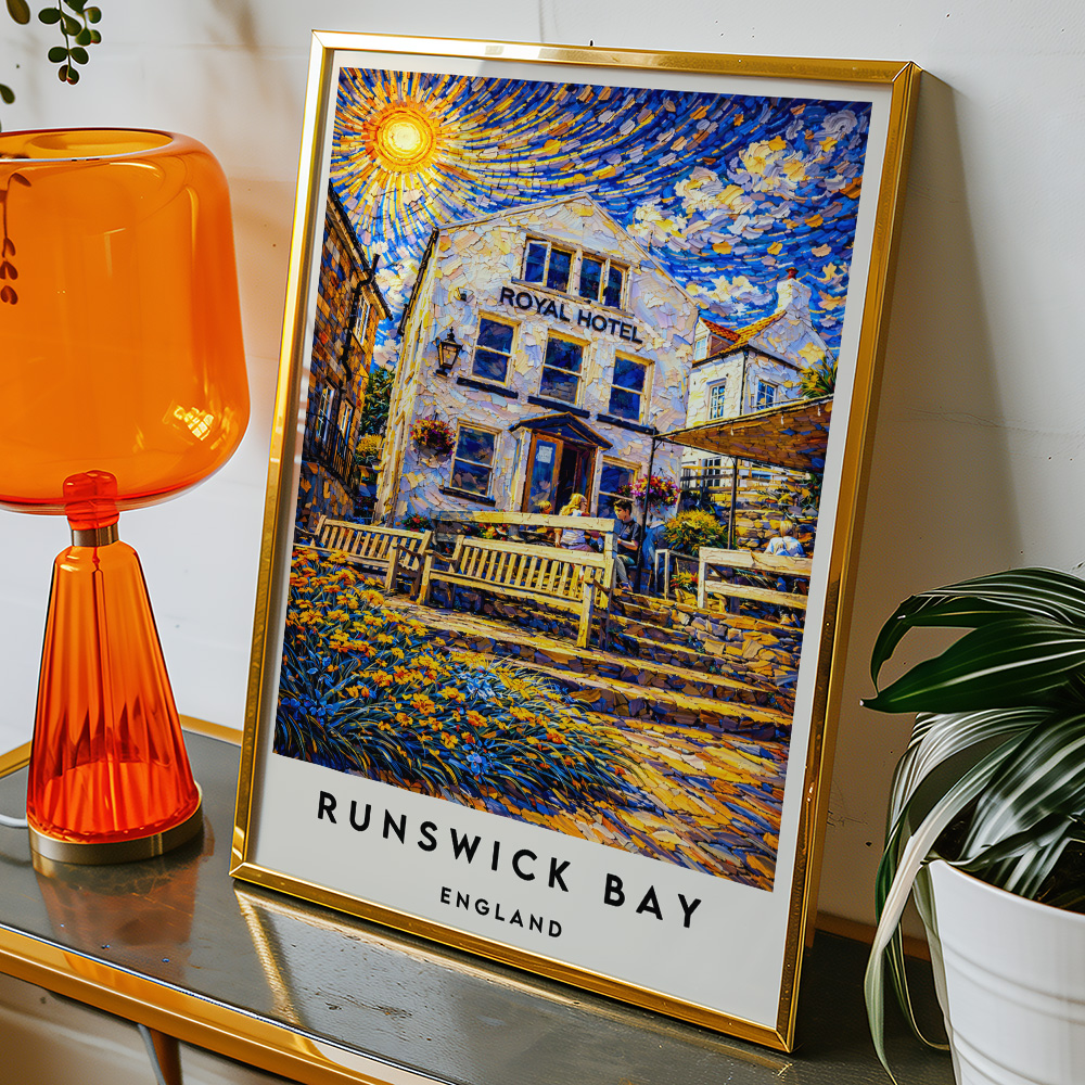 Alternative view of RUNSWICK BAY ROYAL HOTEL VAN GOGH STYLE TRAVEL POSTER NORTH EAST