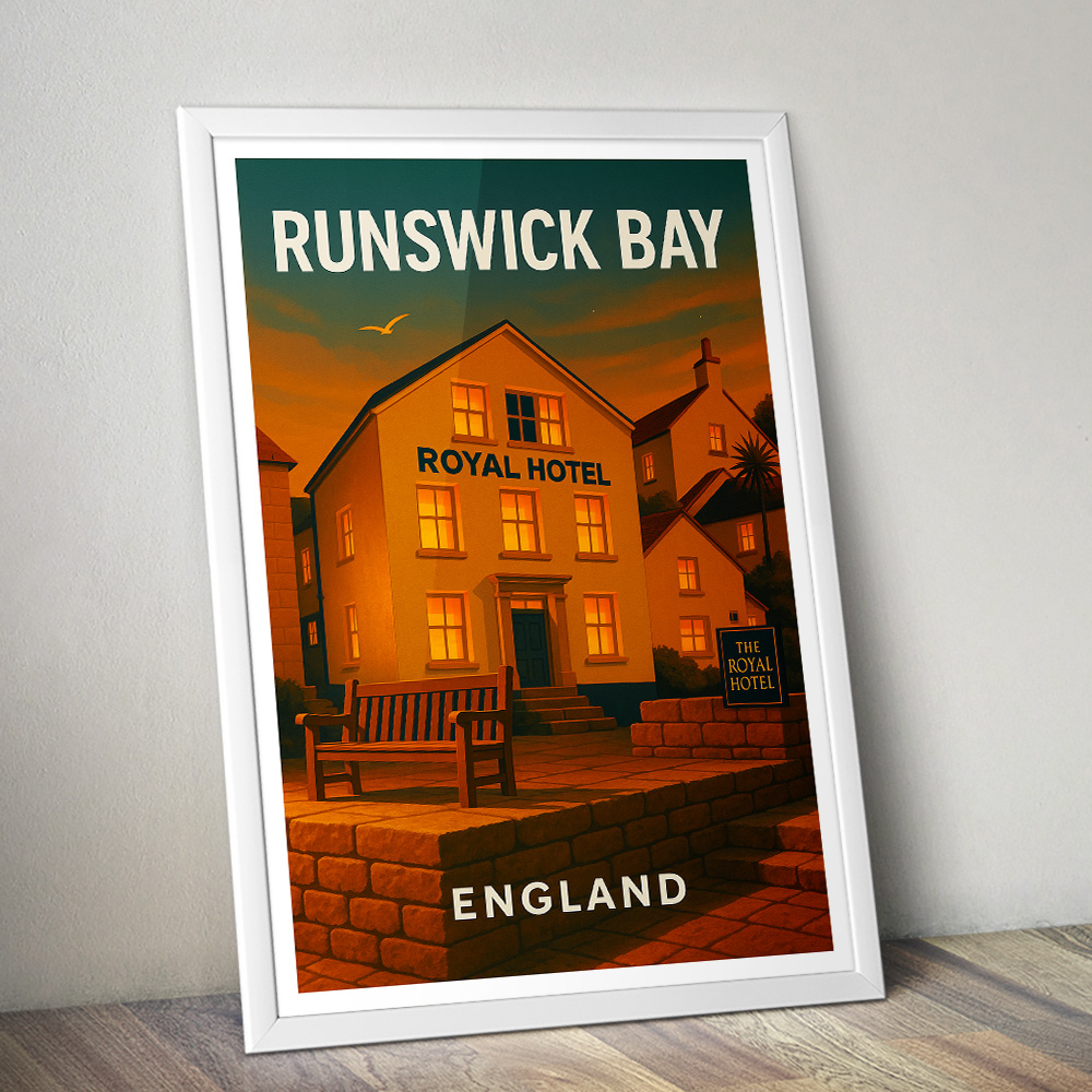 RUNSWICK BAY ROYAL HOTEL GOLDEN HOUR MINIMALIST TRAVEL POSTER NORTH EAST