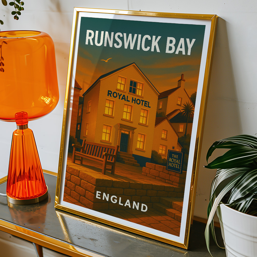 Alternative view of RUNSWICK BAY ROYAL HOTEL GOLDEN HOUR MINIMALIST TRAVEL POSTER NORTH EAST
