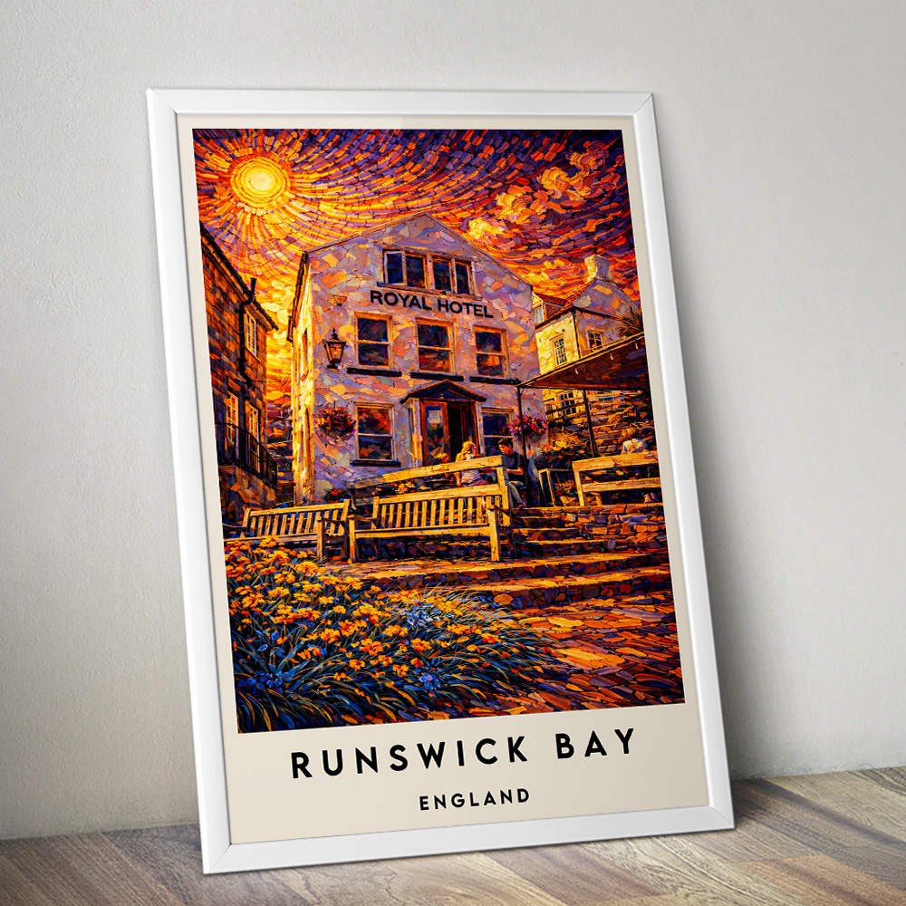 RUNSWICK BAY ROYAL HOTEL AT SUNSET VAN GOGH STYLE TRAVEL POSTER NORTH EAST