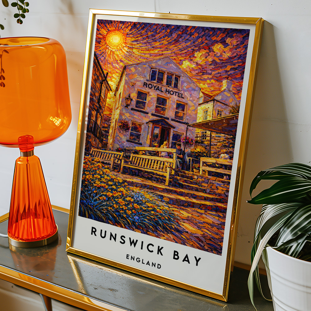 Alternative view of RUNSWICK BAY ROYAL HOTEL AT SUNSET VAN GOGH STYLE TRAVEL POSTER NORTH EAST