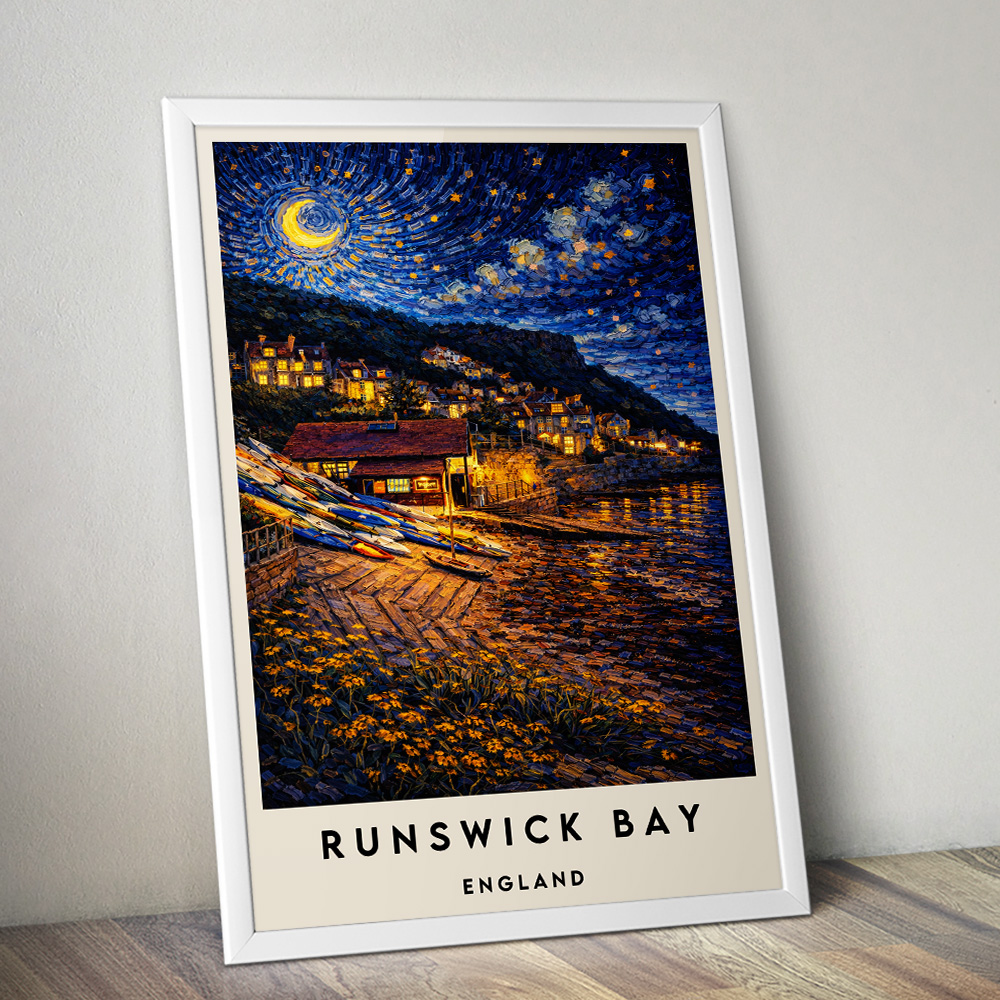 RUNSWICK BAY AT NIGHT VAN GOGH STYLE TRAVEL POSTER NORTH EAST