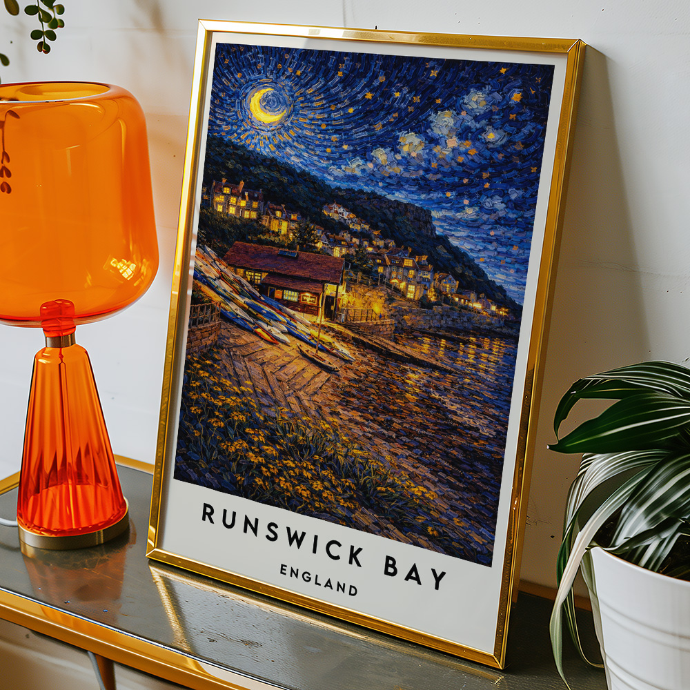 Alternative view of RUNSWICK BAY AT NIGHT VAN GOGH STYLE TRAVEL POSTER NORTH EAST