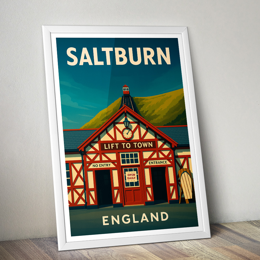 SALTBURN CLIFF LIFT MINIMALIST TRAVEL POSTER NORTH EAST