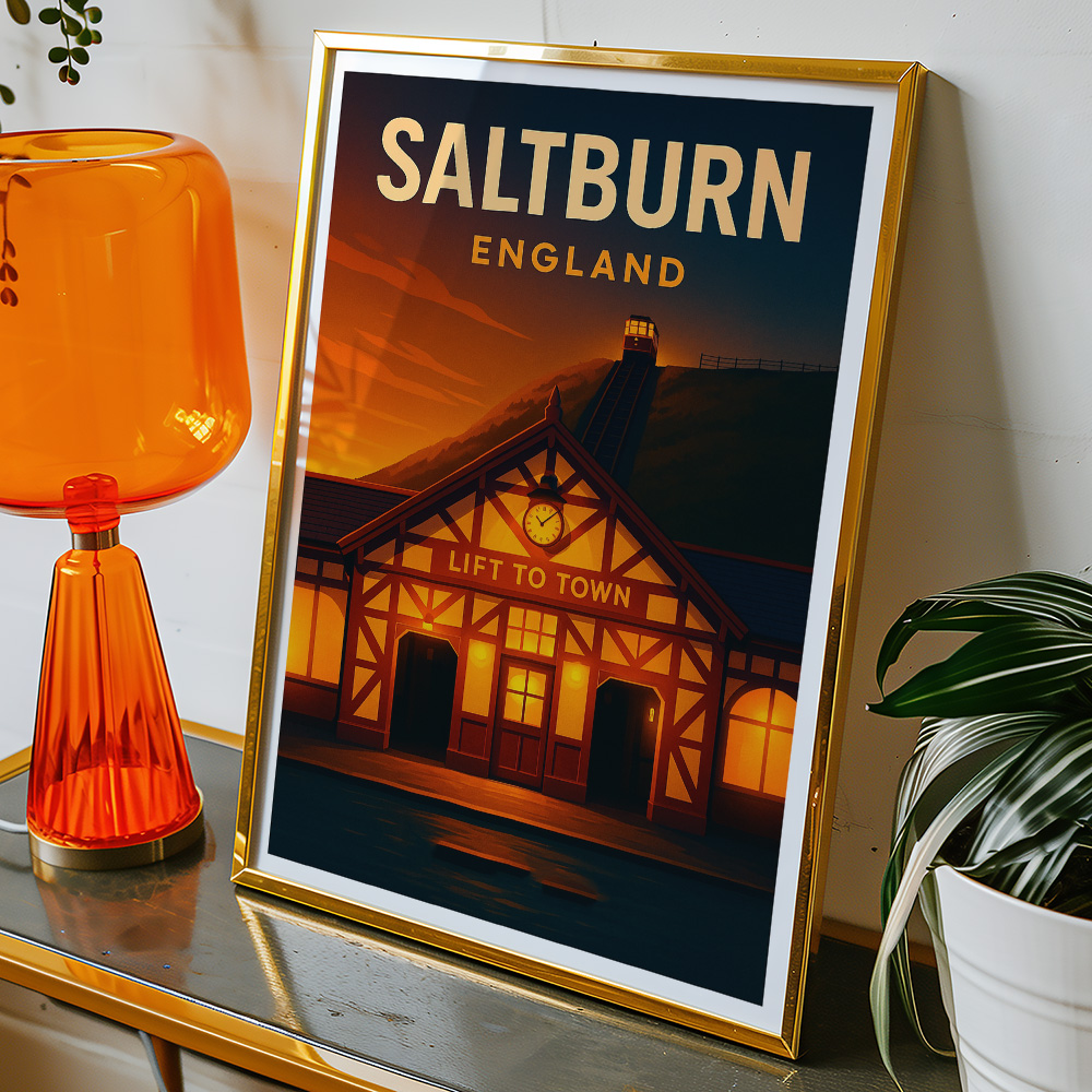 Alternative view of SALTBURN CLIFF LIFT AT SUNSET MINIMALIST TRAVEL POSTER NORTH EAST