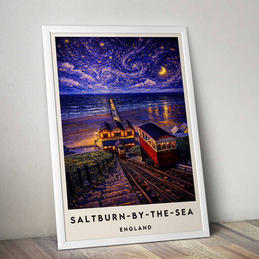 SALTBURN LIFT AT NIGHT VAN GOGH STYLE TRAVEL POSTER NORTH EAST