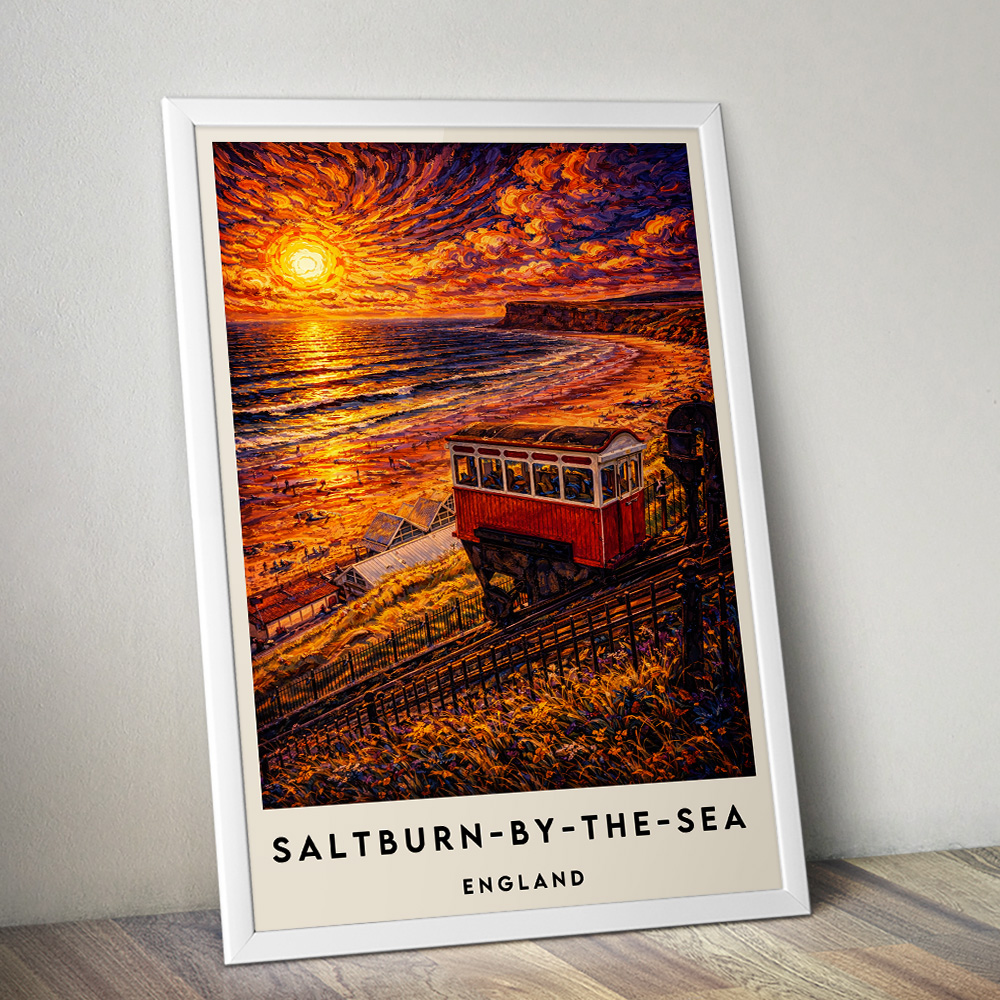 SALTBURN LIFT AT SUNSET VAN GOGH STYLE TRAVEL POSTER NORTH EAST