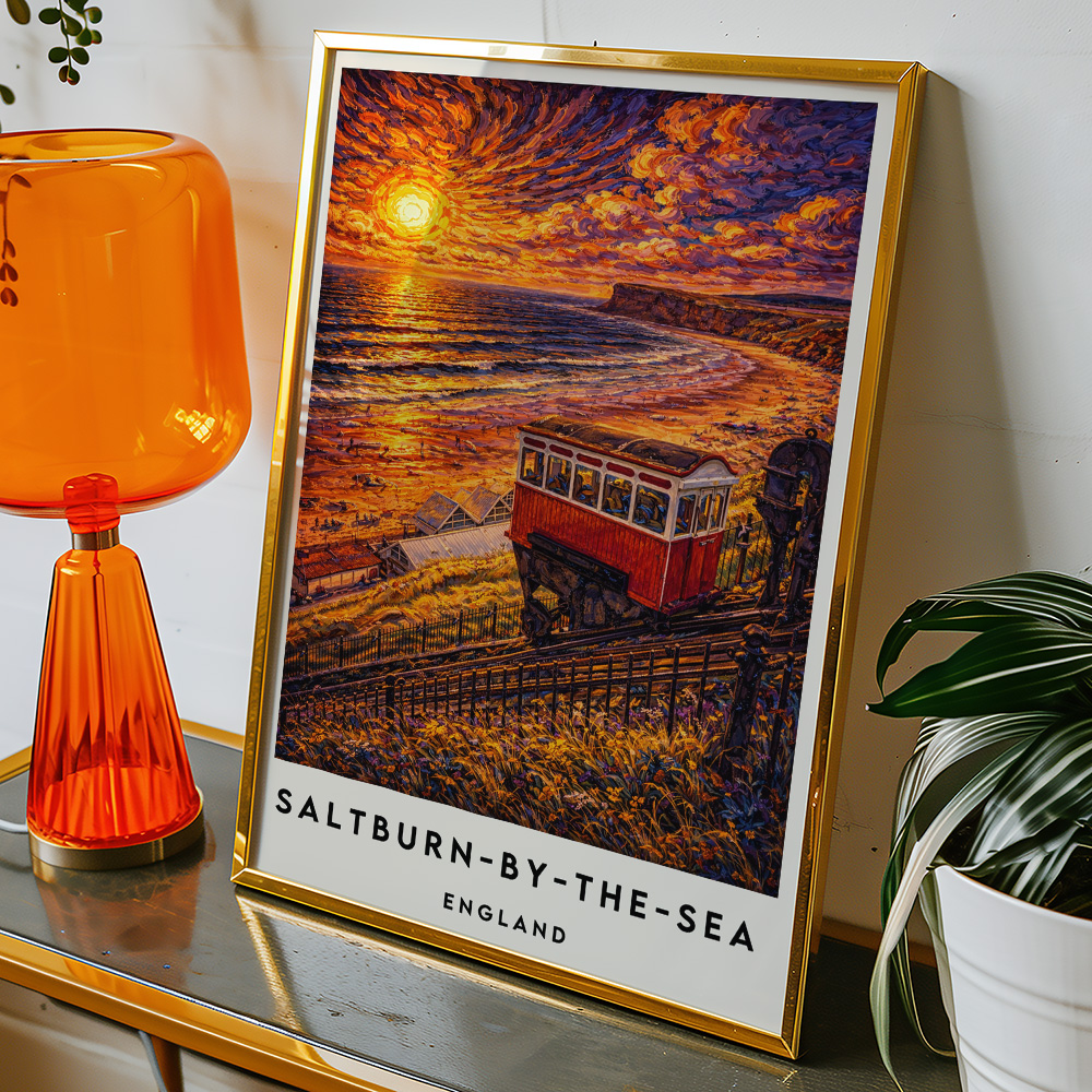 Alternative view of SALTBURN LIFT AT SUNSET VAN GOGH STYLE TRAVEL POSTER NORTH EAST