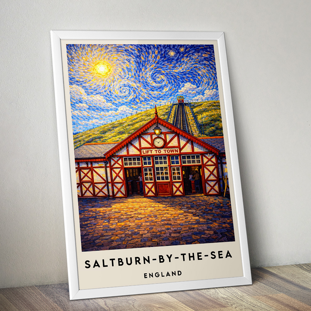 SALTBURN LIFT TO TOWN VAN GOGH STYLE TRAVEL POSTER NORTH EAST