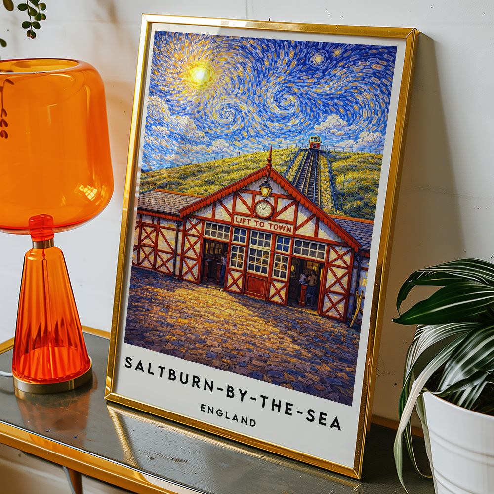 Alternative view of SALTBURN LIFT TO TOWN VAN GOGH STYLE TRAVEL POSTER NORTH EAST
