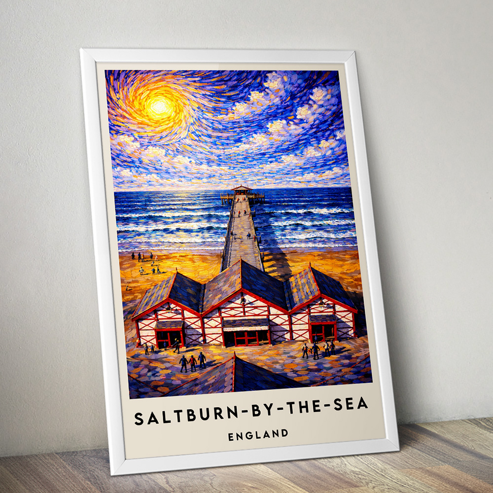 SALTBURN PIER VAN GOGH STYLE TRAVEL POSTER NORTH EAST
