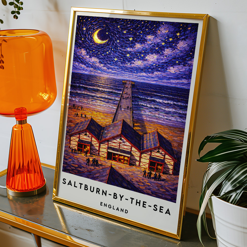 Alternative view of SALTBURN PIER AT NIGHT VAN GOGH STYLE TRAVEL POSTER NORTH EAST