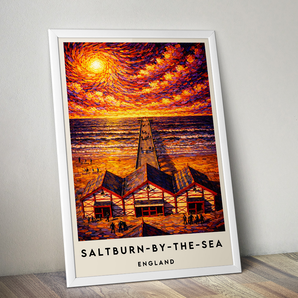 SALTBURN PIER AT SUNSET VAN GOGH STYLE TRAVEL POSTER NORTH EAST