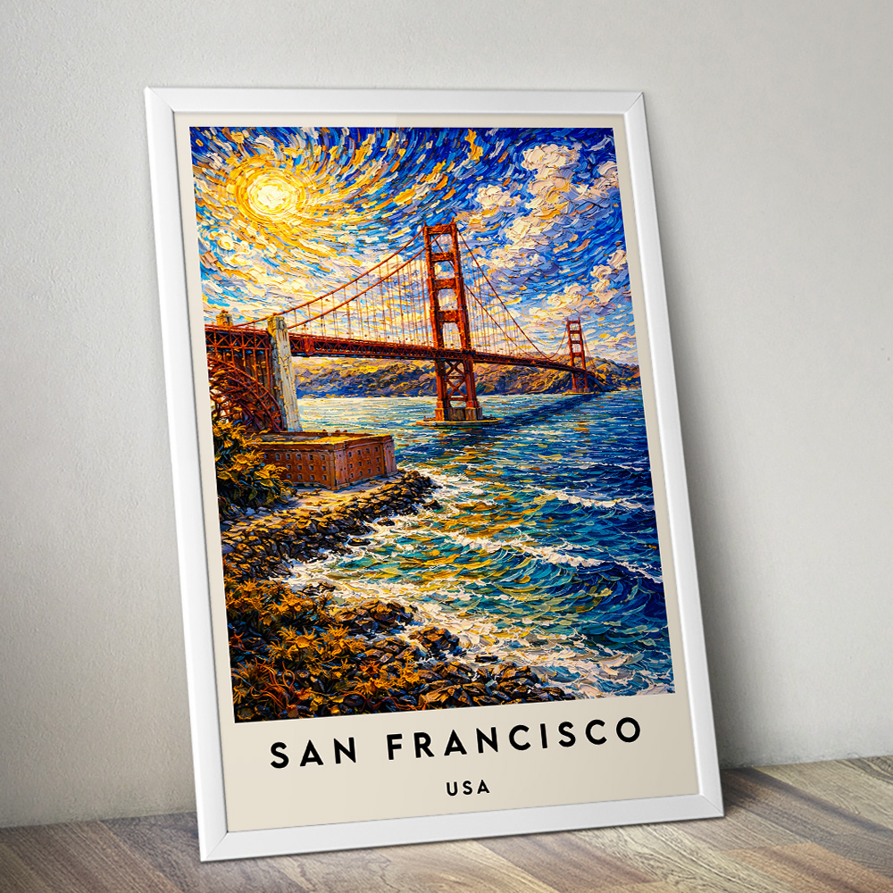 SAN FRANCISCO GOLDEN GATE BRIDGE VAN GOGH STYLE TRAVEL POSTER