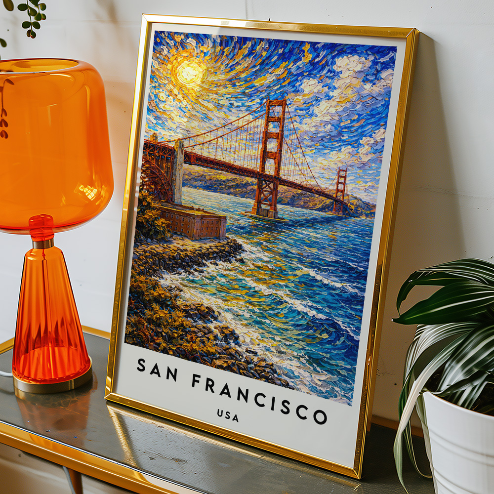 Alternative view of SAN FRANCISCO GOLDEN GATE BRIDGE VAN GOGH STYLE TRAVEL POSTER