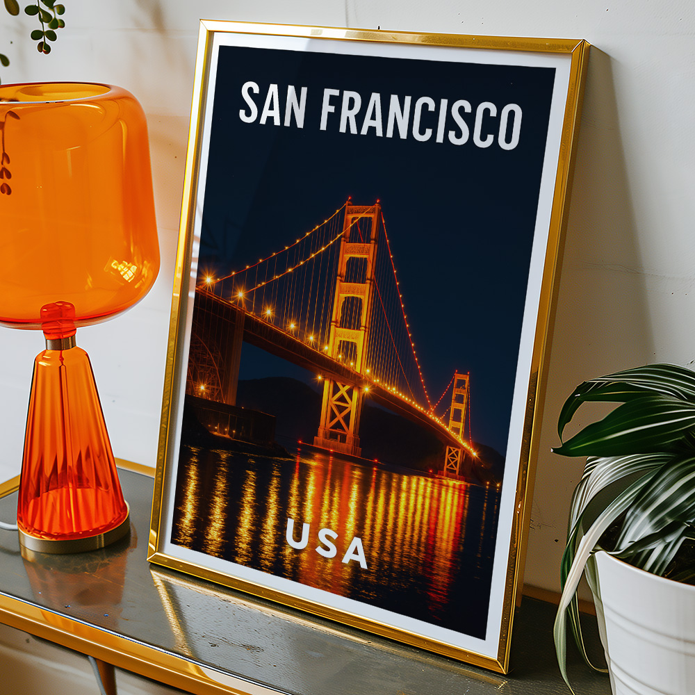 Alternative view of SAN FRANCISCO GOLDEN GATE BRIDGE AT NIGHT MINIMALIST TRAVEL POSTER