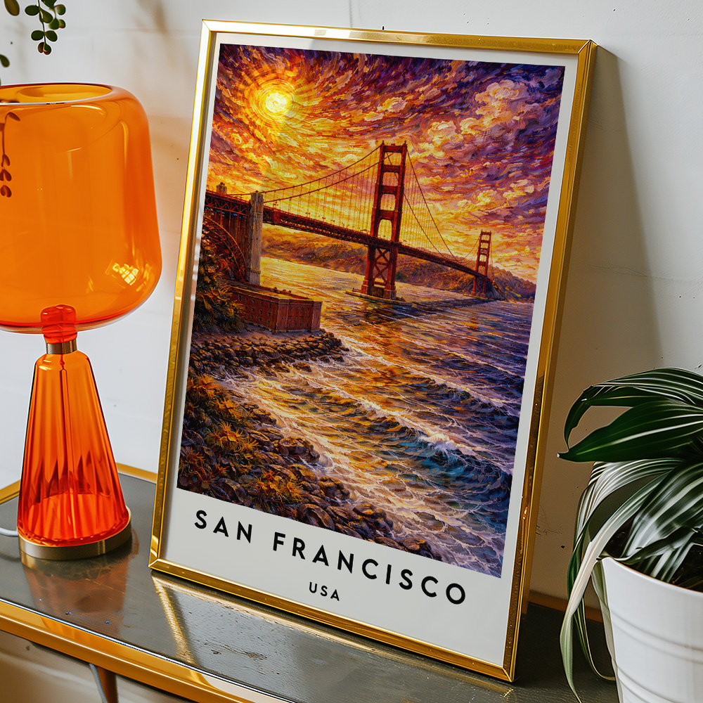 Alternative view of SAN FRANCISCO GOLDEN GATE BRIDGE AT SUNSET VAN GOGH STYLE TRAVEL POSTER