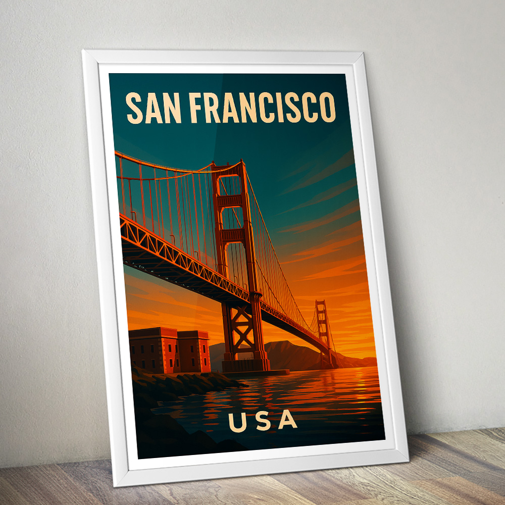 SAN FRANCISCO GOLDEN GATE AT SUNSET MINIMALIST TRAVEL POSTER