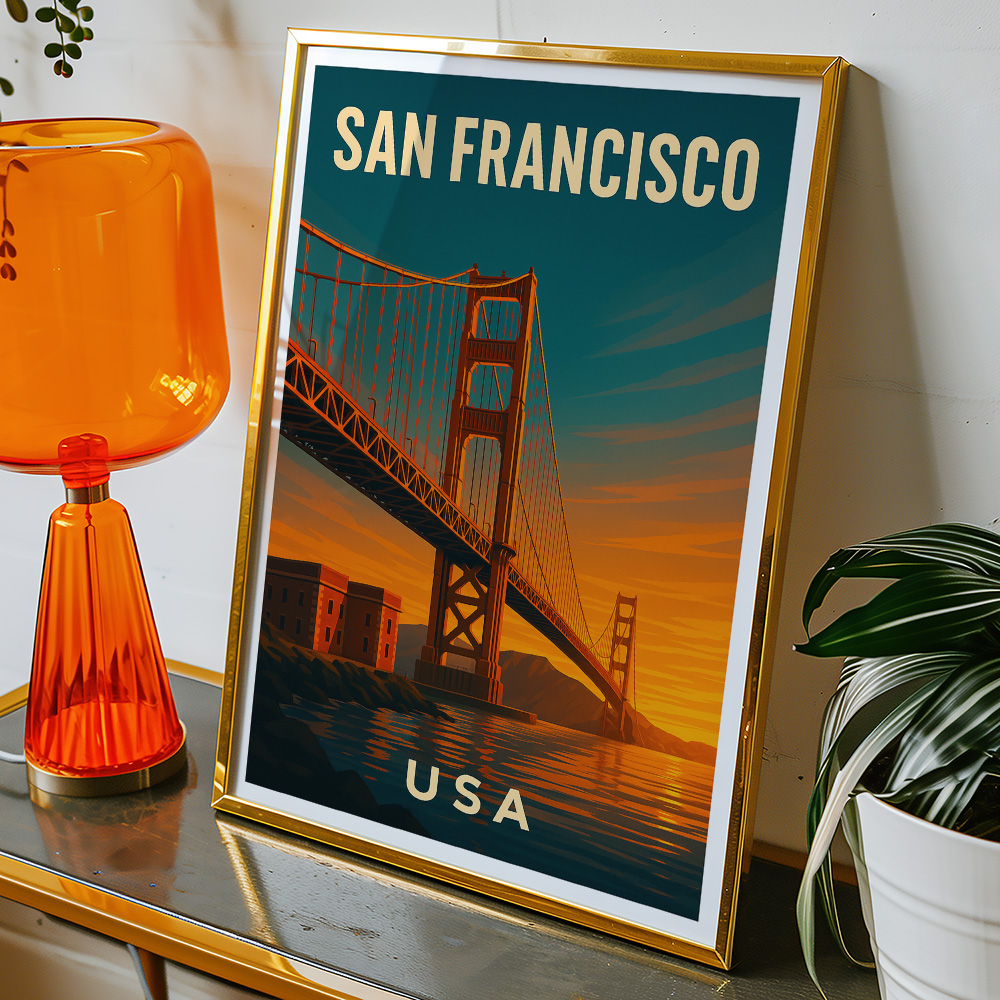 Alternative view of SAN FRANCISCO GOLDEN GATE AT SUNSET MINIMALIST TRAVEL POSTER