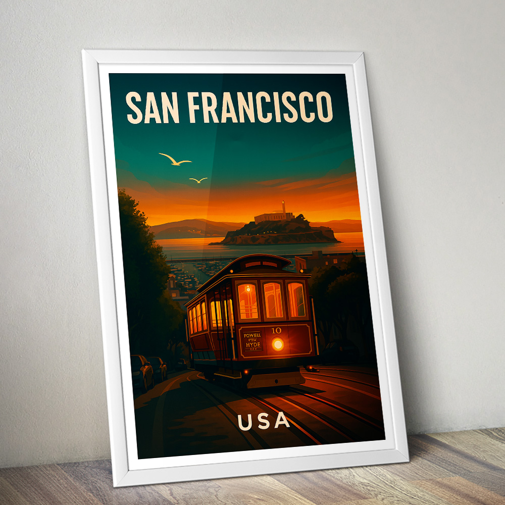 SAN FRANCISCO SUNSET AND CABLE CAR MINIMALIST TRAVEL POSTER