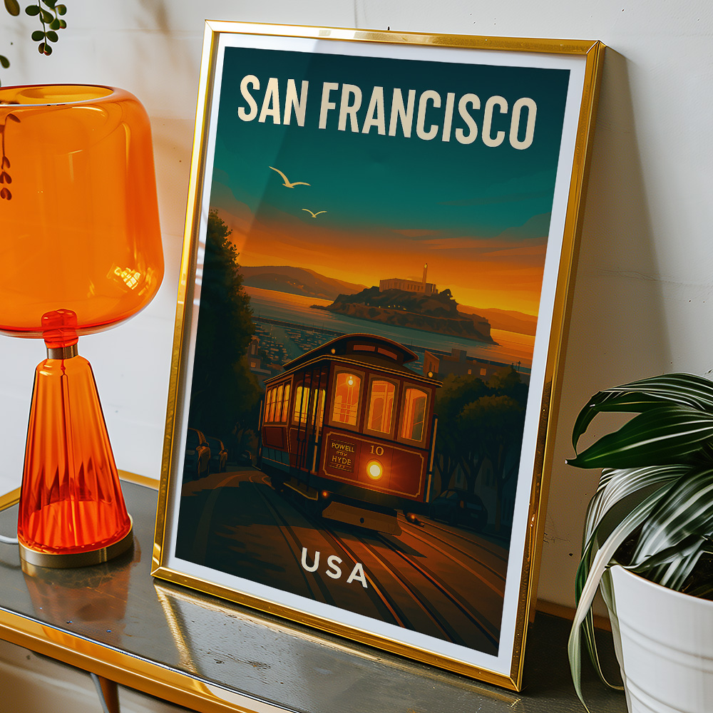 Alternative view of SAN FRANCISCO SUNSET AND CABLE CAR MINIMALIST TRAVEL POSTER