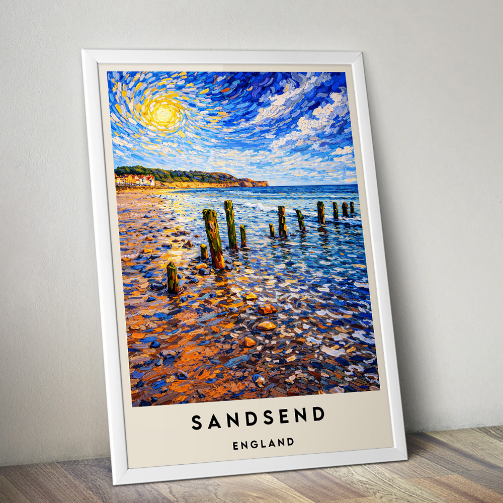 SANDSEND BEACH VAN GOGH STYLE TRAVEL POSTER NORTH EAST