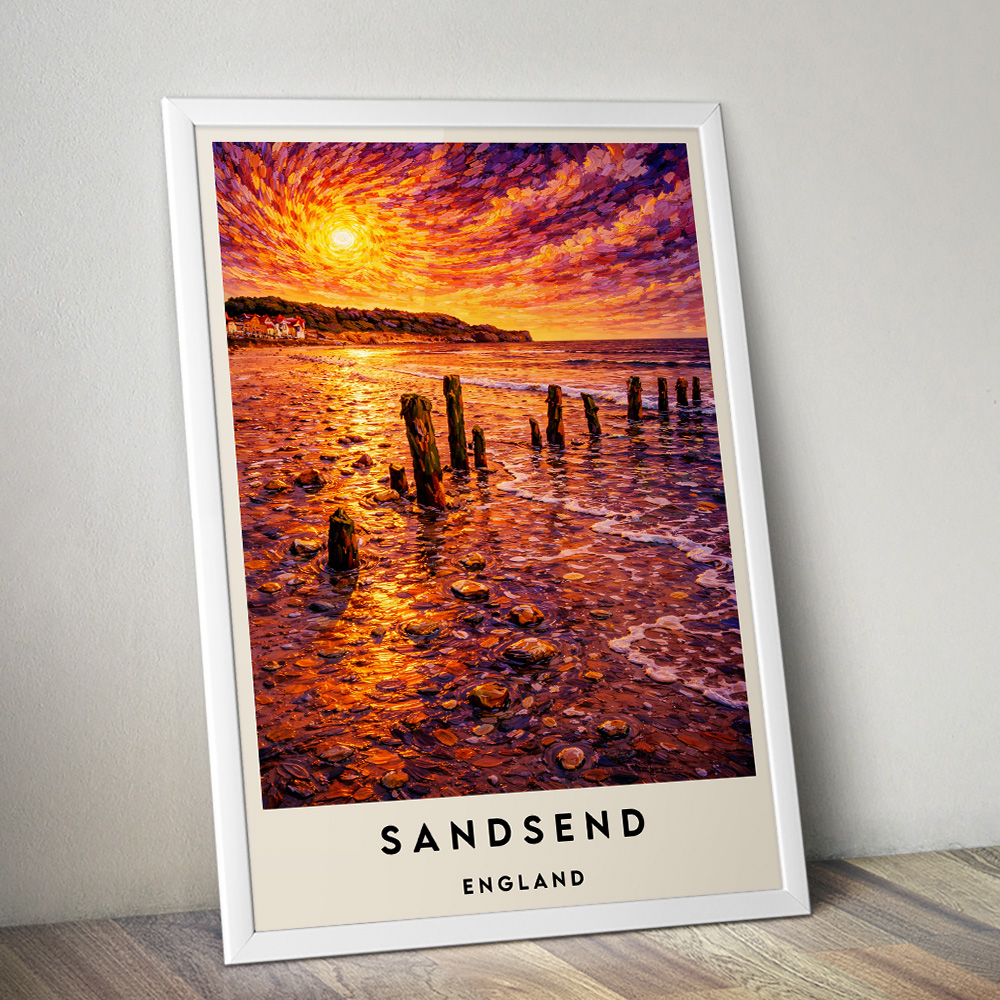 SANDSEND BEACH AT SUNSET VAN GOGH STYLE TRAVEL POSTER NORTH EAST