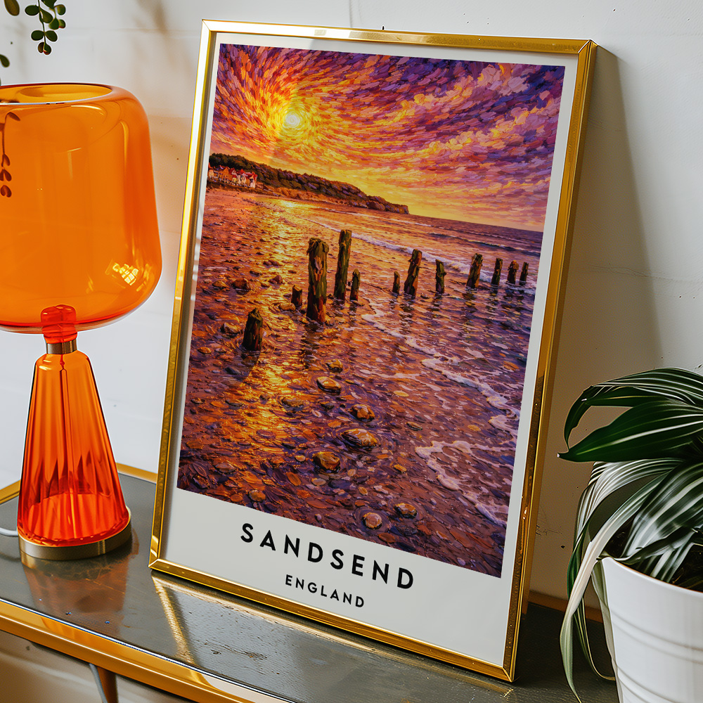 Alternative view of SANDSEND BEACH AT SUNSET VAN GOGH STYLE TRAVEL POSTER NORTH EAST