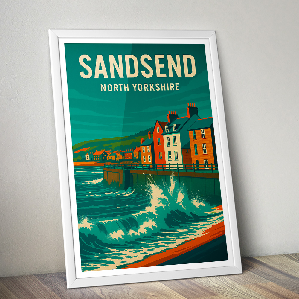 SANDSEND SEASIDE CHARM MINIMALIST TRAVEL POSTER NORTH EAST