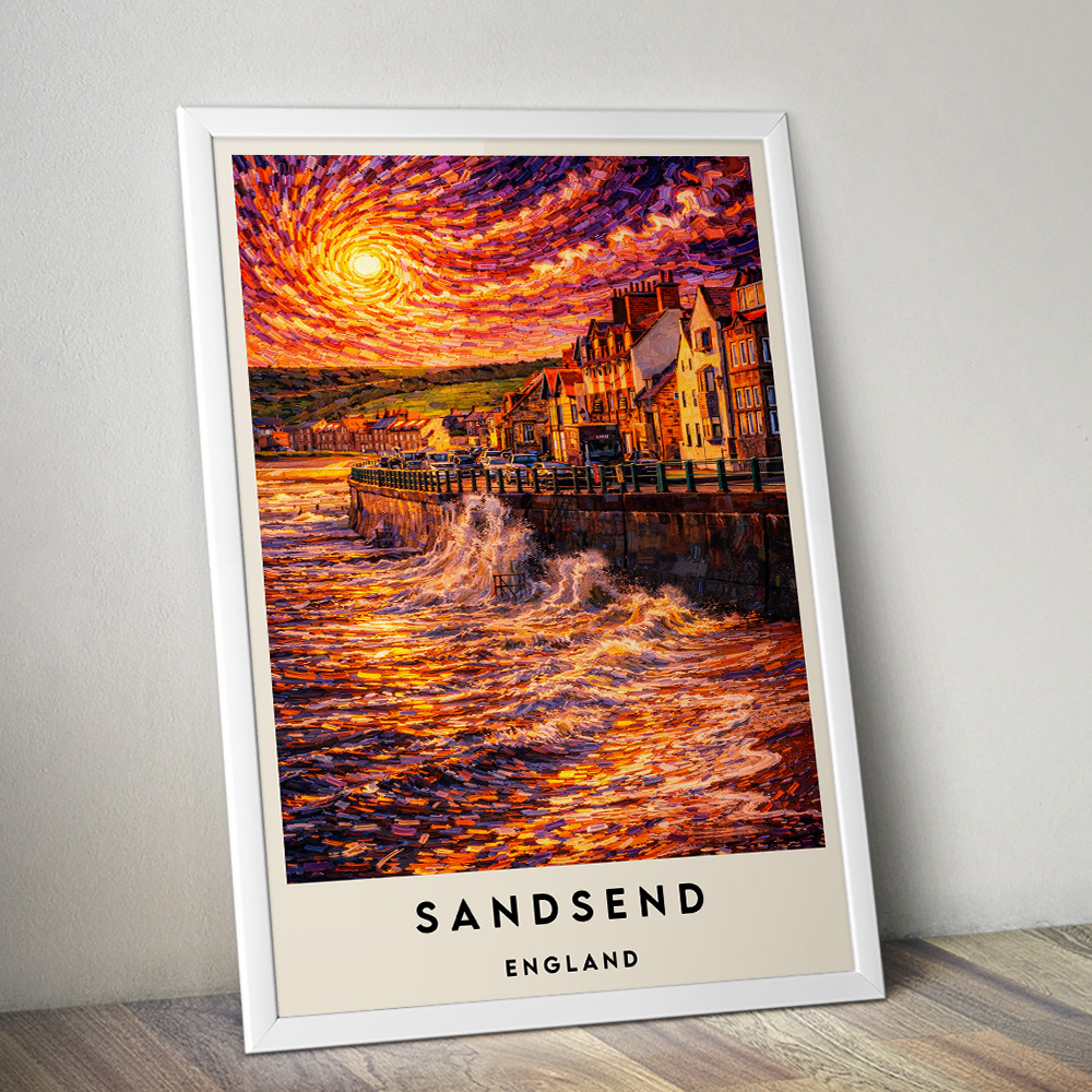 SANDSEND AT SUNSET VAN GOGH STYLE TRAVEL POSTER NORTH EAST