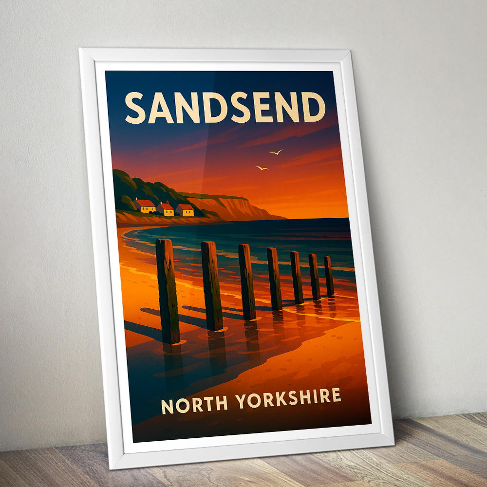 SANDSEND BEACH AT SUNSET MINIMALIST TRAVEL POSTER NORTH EAST