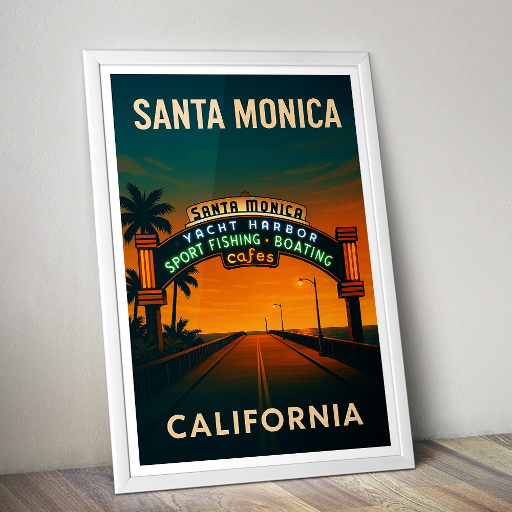 SANTA MONICA SUNSET DRIVE MINIMALIST TRAVEL POSTER