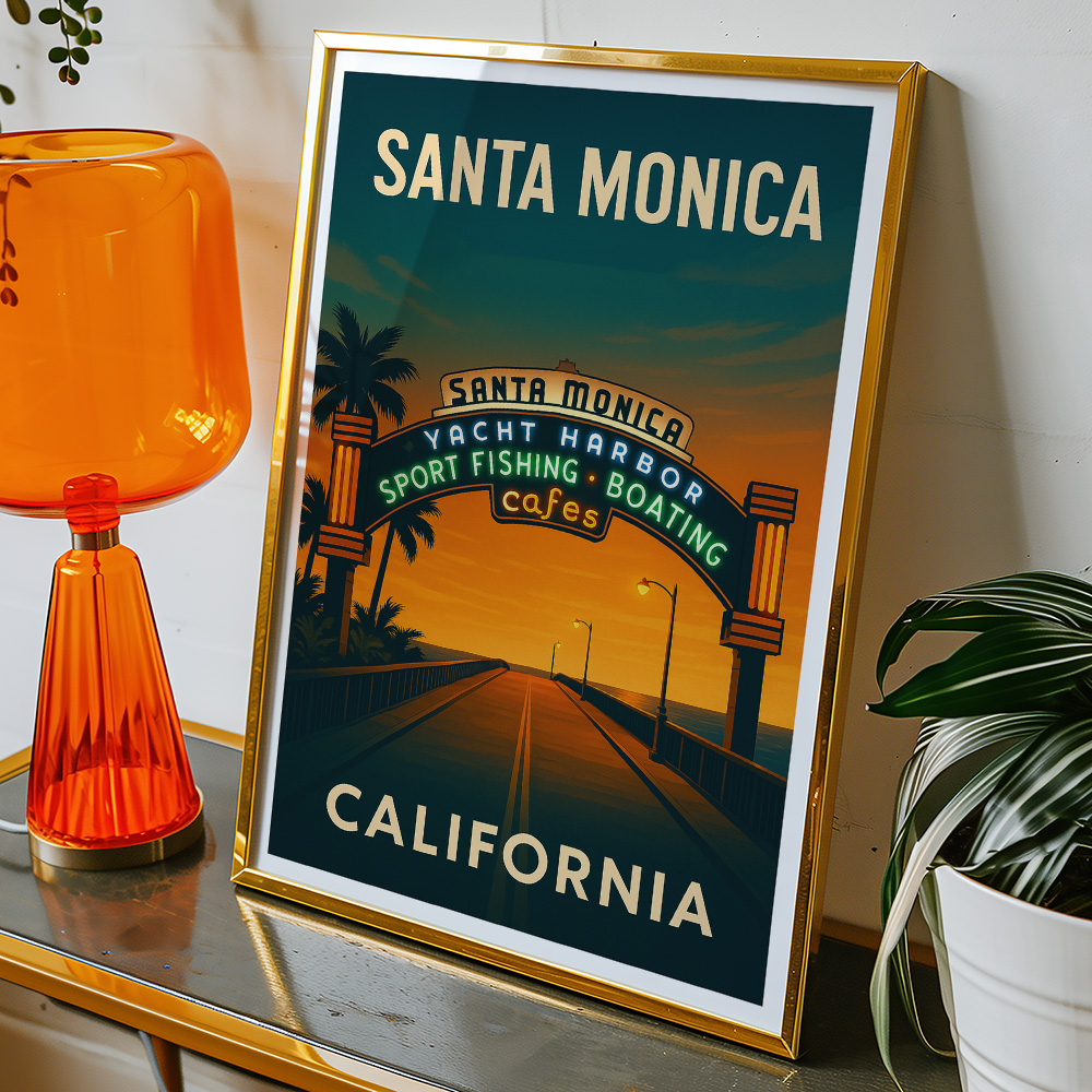 Alternative view of SANTA MONICA SUNSET DRIVE MINIMALIST TRAVEL POSTER