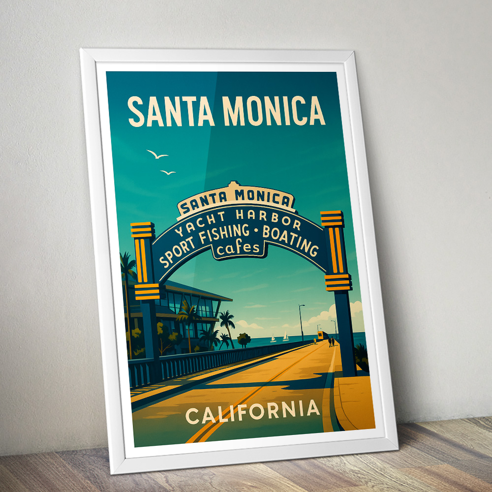 SANTA MONICA YACHT HARBOR MINIMALIST TRAVEL POSTER