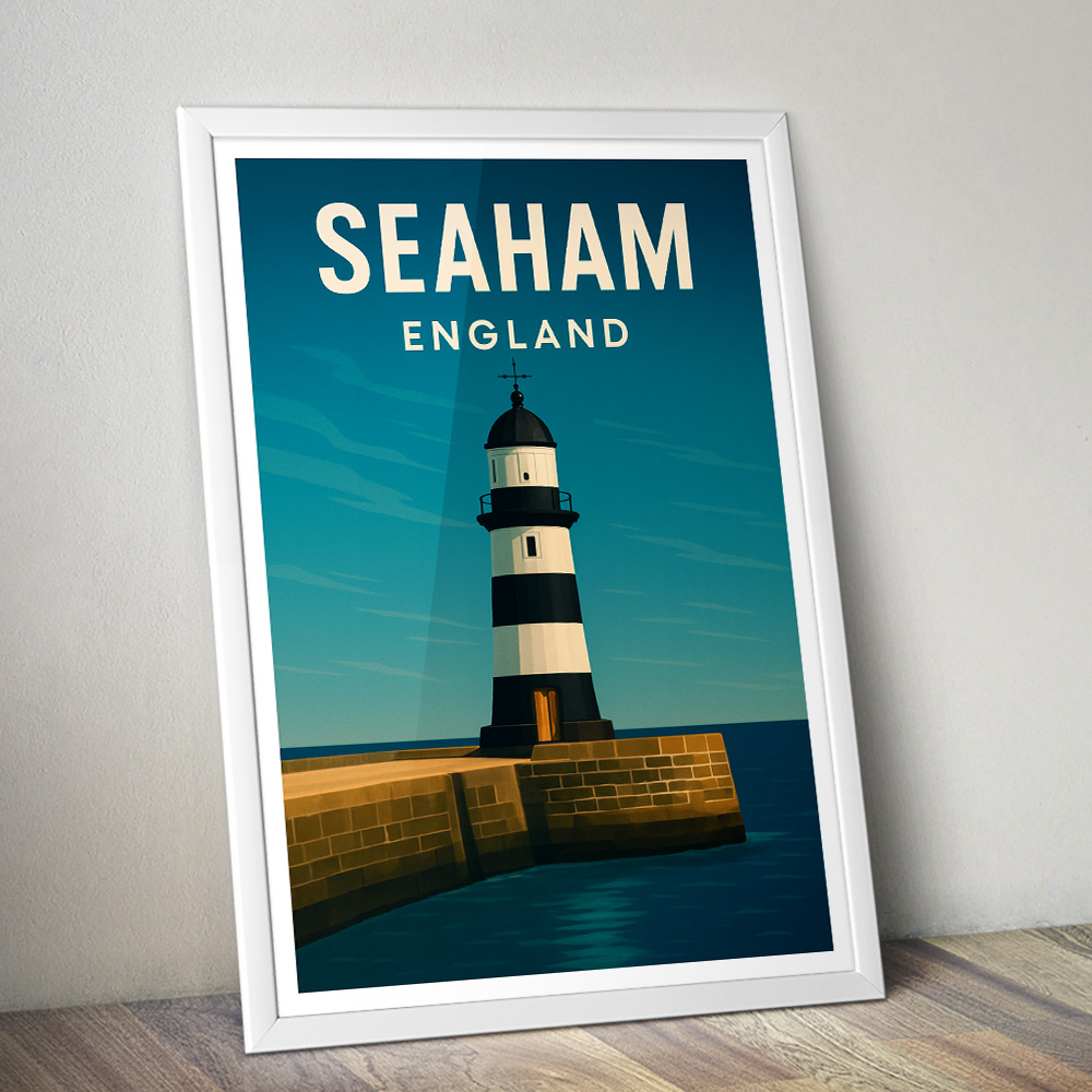 SEAHAM LIGHTHOUSE MINIMALIST TRAVEL POSTER NORTH EAST
