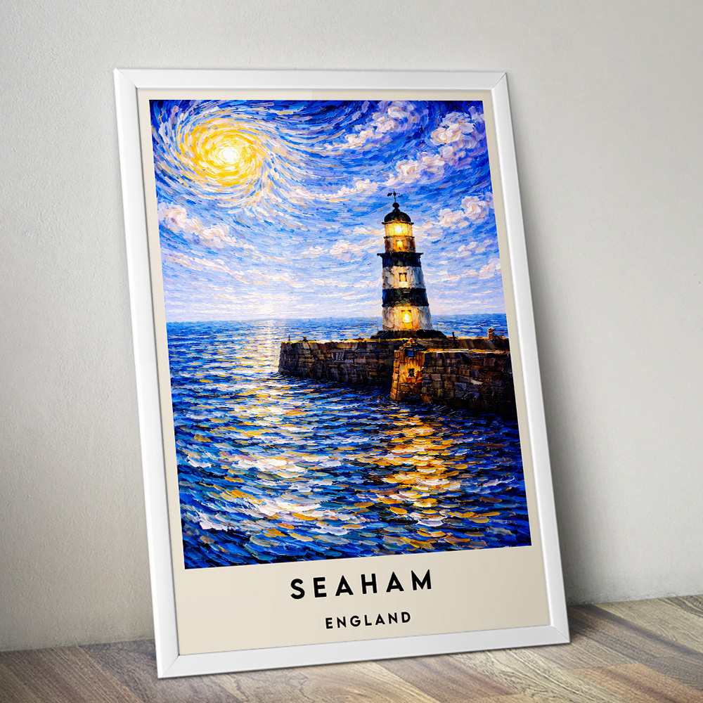 SEAHAM LIGHTHOUSE VAN GOGH STYLE TRAVEL POSTER NORTH EAST