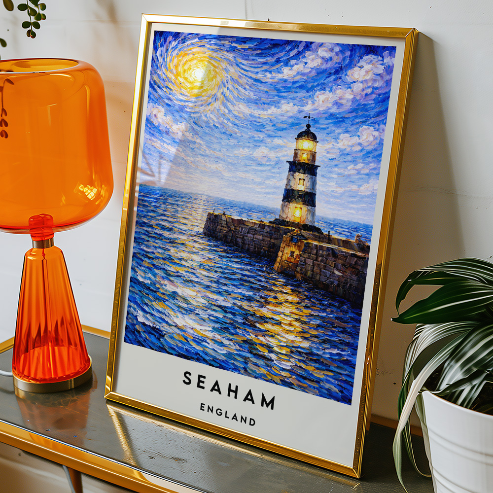 Alternative view of SEAHAM LIGHTHOUSE VAN GOGH STYLE TRAVEL POSTER NORTH EAST