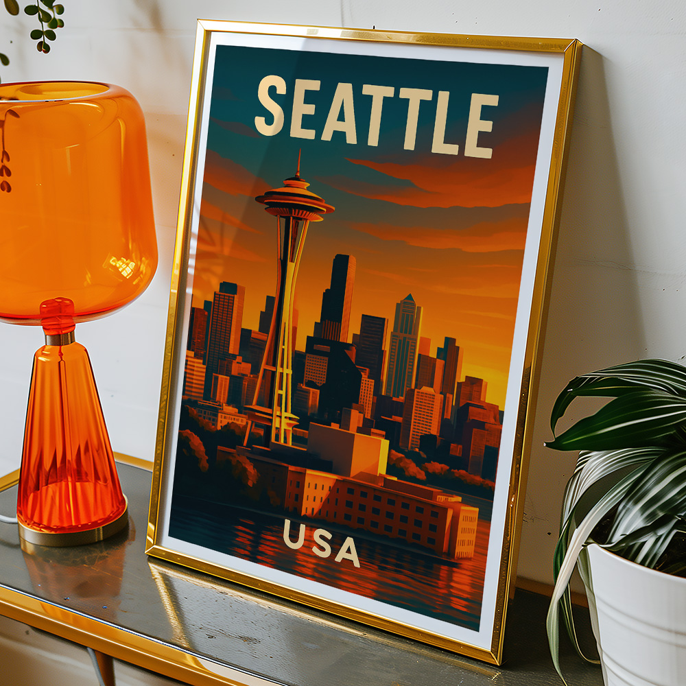 Alternative view of SEATTLE SKYLINE SUNSET MINIMALIST TRAVEL POSTER