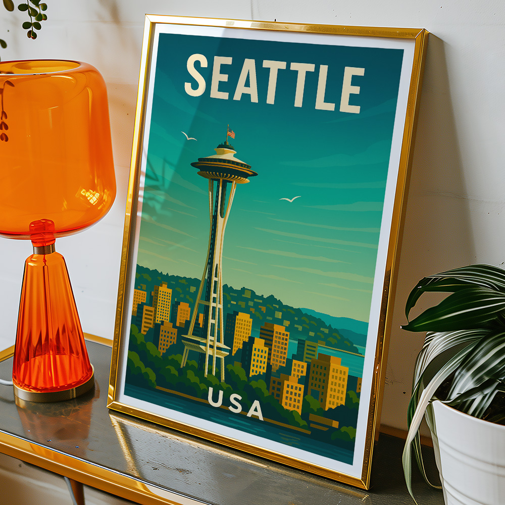 Alternative view of SEATTLE SKYLINE AND SPACE NEEDLE MINIMALIST TRAVEL POSTER
