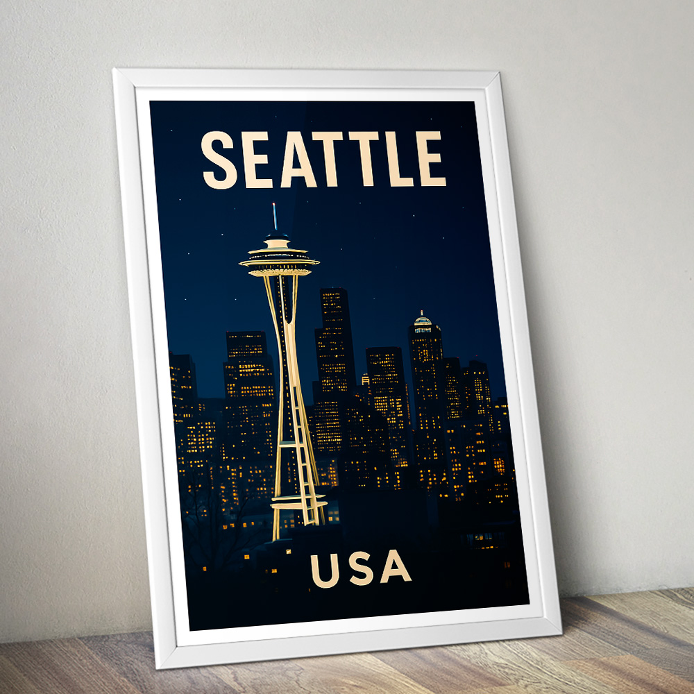 SEATTLE BY NIGHT MINIMALIST TRAVEL POSTER
