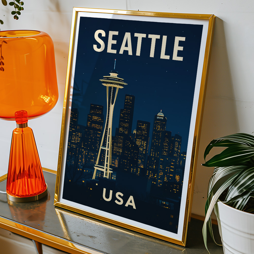 Alternative view of SEATTLE BY NIGHT MINIMALIST TRAVEL POSTER