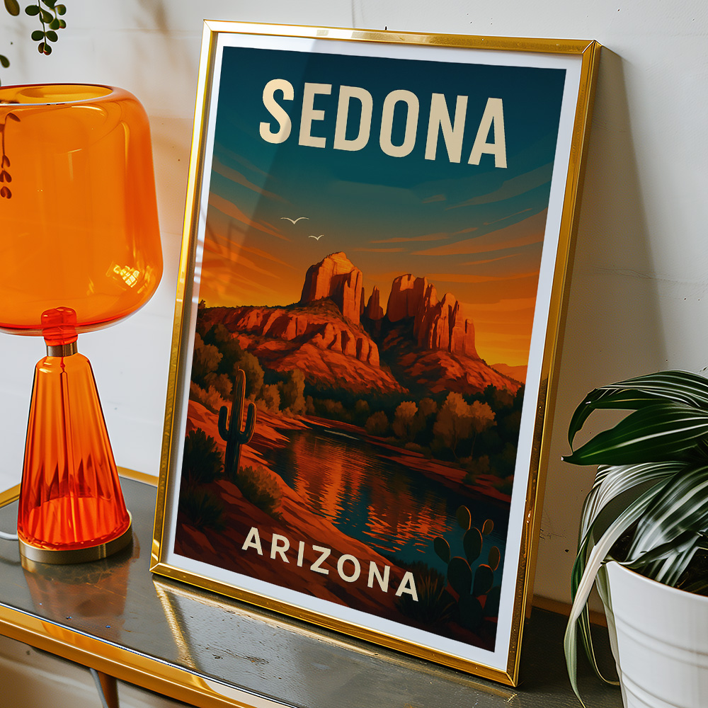Alternative view of SEDONA SUNSET AT CATHEDRAL ROCK MINIMALIST TRAVEL POSTER