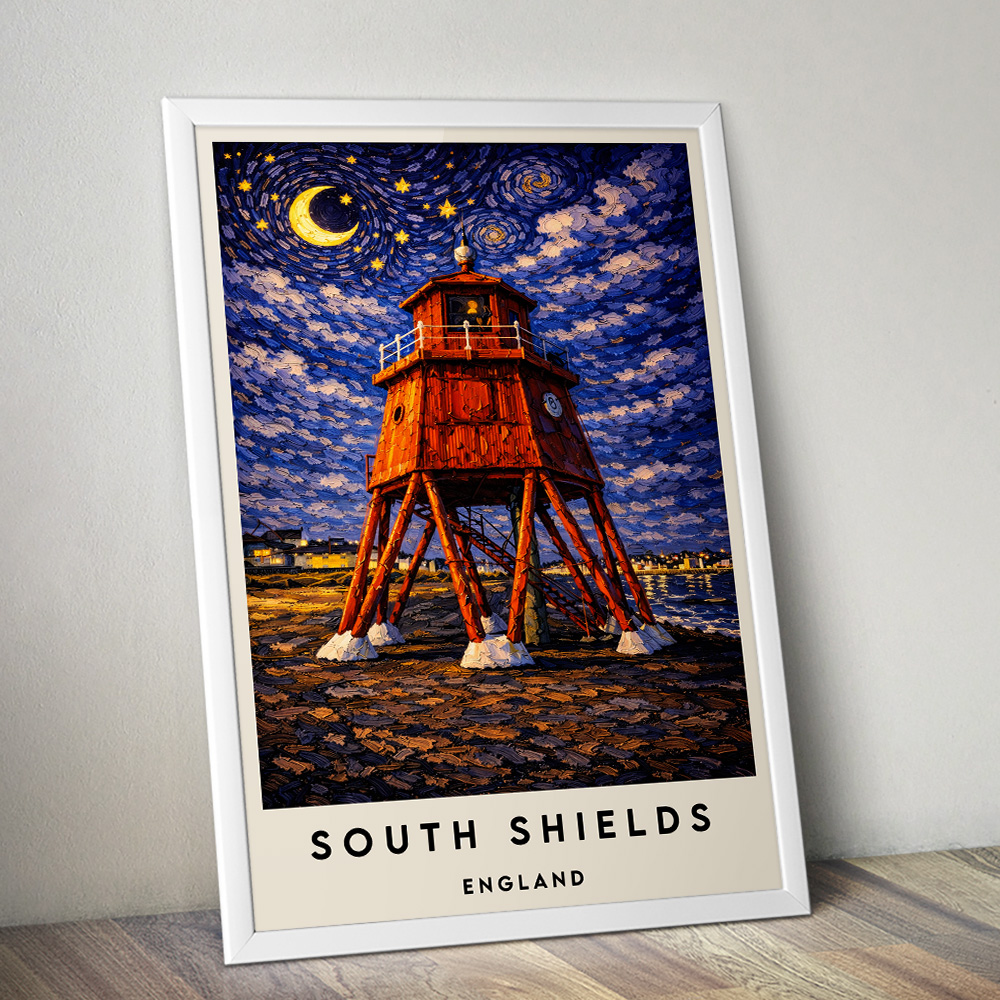 SOUTH SHIELDS LIGHTHOUSE AT NIGHT VAN GOGH STYLE TRAVEL POSTER NORTH EAST