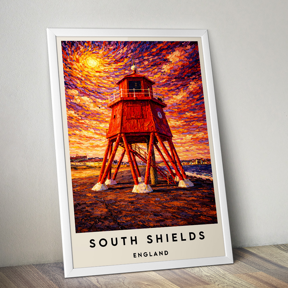 SOUTH SHIELDS LIGHTHOUSE AT SUNSET VAN GOGH STYLE TRAVEL POSTER NORTH EAST