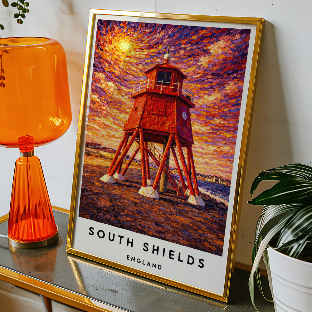 Alternative view of SOUTH SHIELDS LIGHTHOUSE AT SUNSET VAN GOGH STYLE TRAVEL POSTER NORTH EAST
