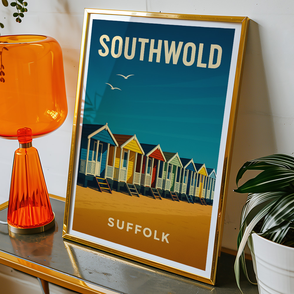 Alternative view of SOUTHWOLD BEACH HUTS IN SUMMER MINIMALIST TRAVEL POSTER