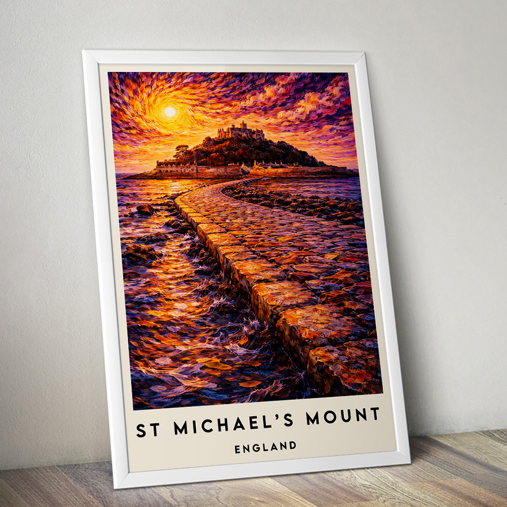 ST MICHAEL'S MOUNT AT SUNSET VAN GOGH STYLE TRAVEL POSTER