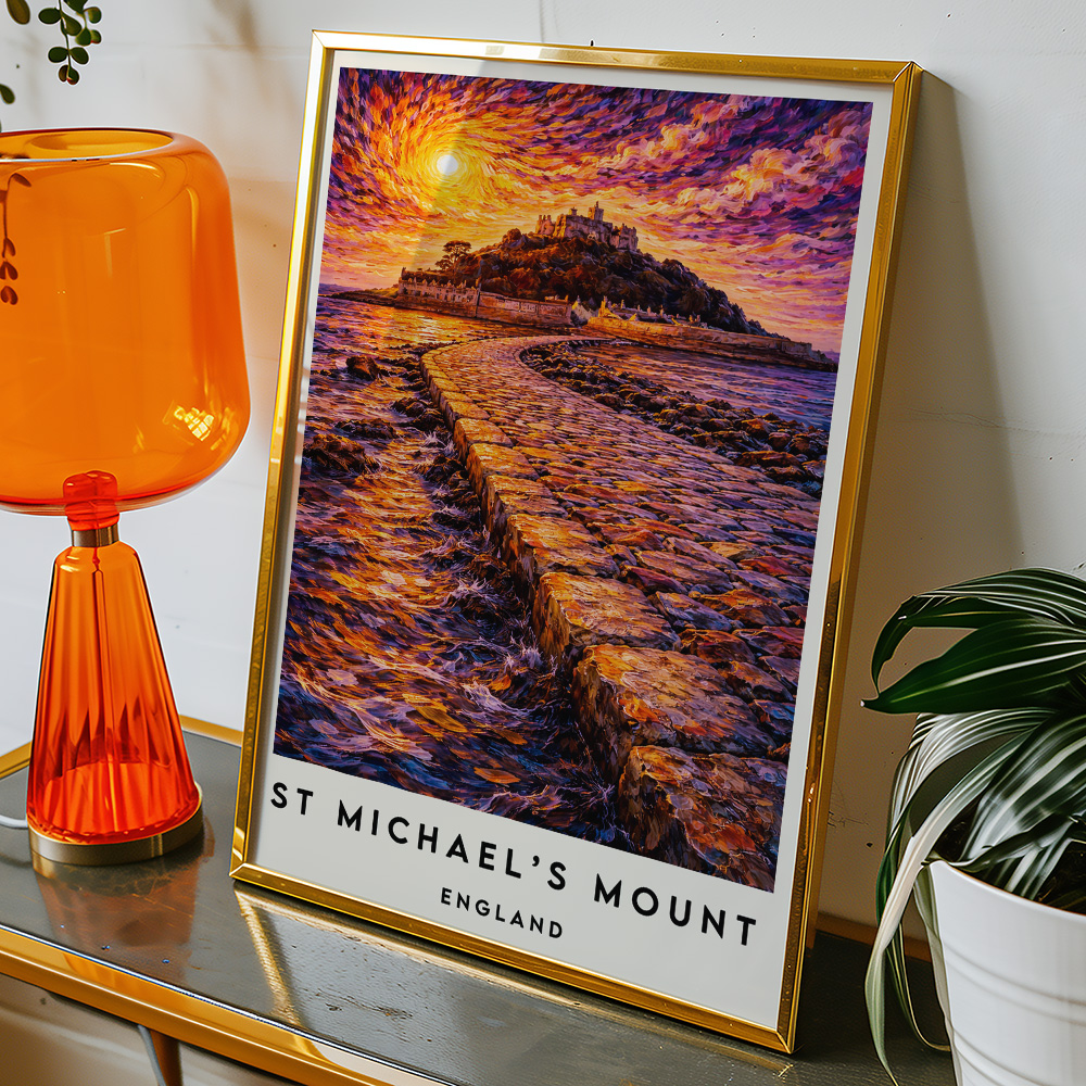 Alternative view of ST MICHAEL'S MOUNT AT SUNSET VAN GOGH STYLE TRAVEL POSTER