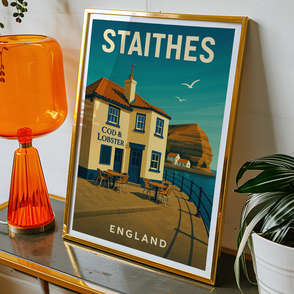 Alternative view of STAITHES COD AND LOBSTER PUB MINIMALIST TRAVEL POSTER NORTH EAST