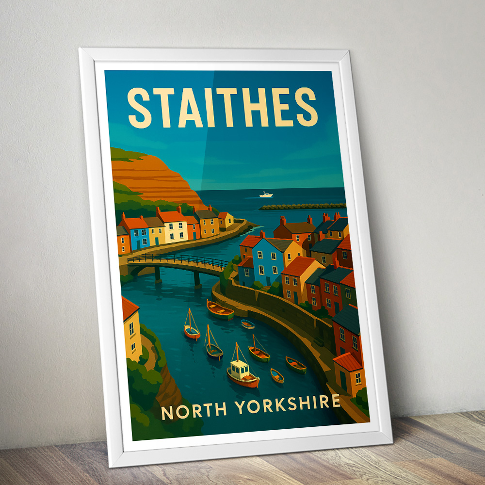 STAITHES HARBOUR MINIMALIST TRAVEL POSTER NORTH EAST